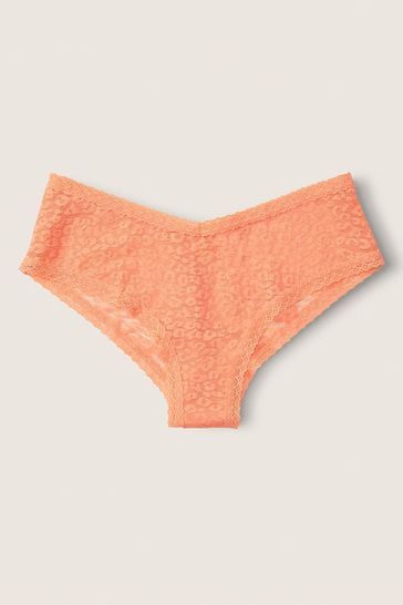 Victoria's Secret PINK Coral Cream Orange Lace Logo Cheeky Knickers