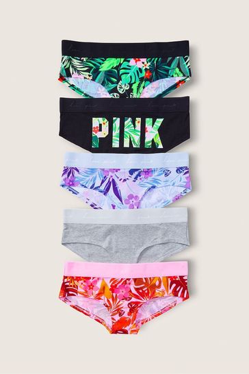Victoria's Secret PINK Black/Green/Purple/Red Tropical Hipster Knickers 5 Pack