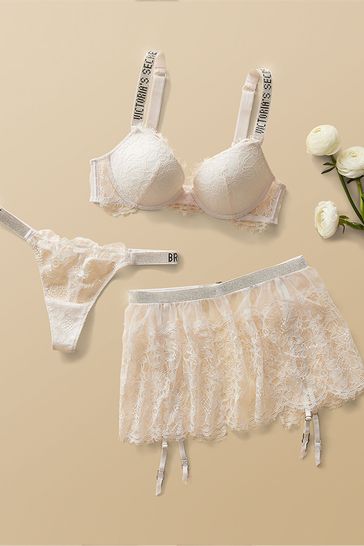 Victoria's Secret Coconut White Lace Shine Strap Plunge Push Up Bra