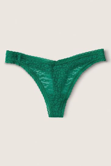 Victoria's Secret PINK Ultramarine Green Lace Logo Thong Knicker