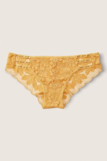 Victoria's Secret PINK Wheat Yellow Strappy Logo Cheekster Knickers