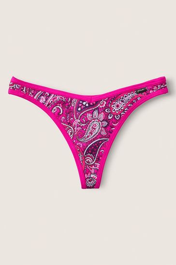 Victoria's Secret PINK Neon Fuchsia Paisley Cotton Thong Knickers