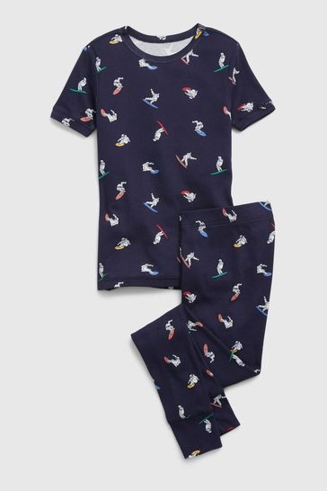 Blue 100% Organic Cotton Astro Print Pyjama Set - Kids