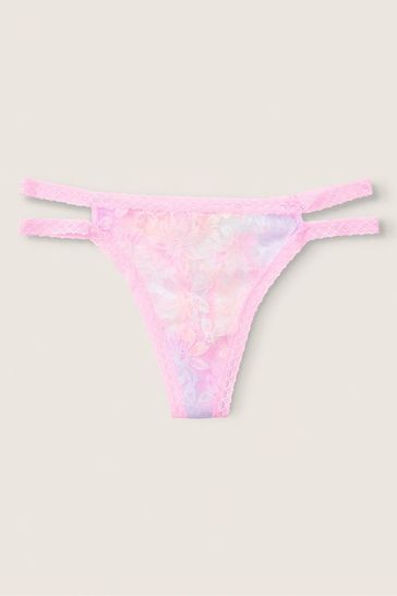 Victoria's Secret PINK Tie Dye Daisy Pink Strappy Lace Thong Knicker
