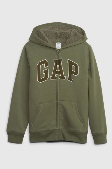 Gap Black Logo Sherpa Lined Zip Up Kids Hoodie 4 13yrs