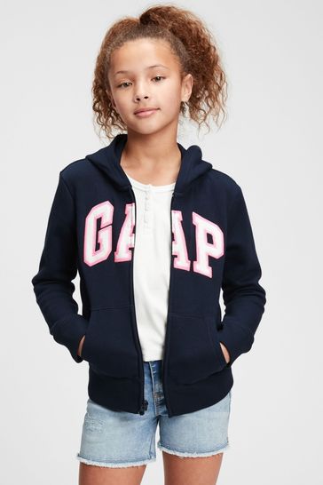 Navy Blue and Pink Logo Zip Up Hoodie (4-13yrs)