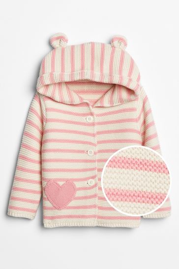 Pink Stripe Heart Garter Hoodie Cardigan (Newborn - 24mths)