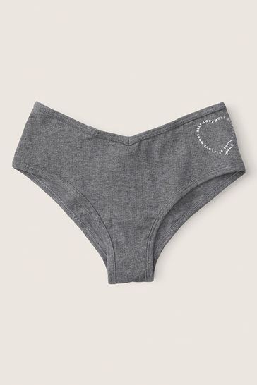 Victoria's Secret PINK Heather Anthracite with Graphic Grey Cotton Cheeky Knickers