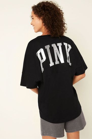Victoria s Secret PINK Pure Black Shine Oversized Short Sleeve T Shirt