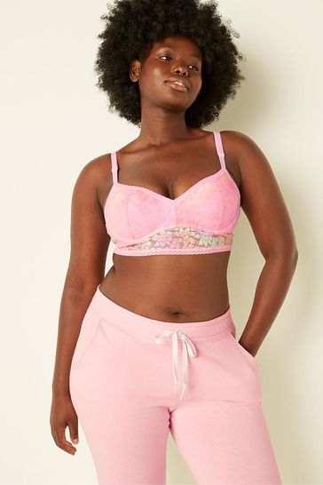 Victoria's Secret PINK Coconut White Blur Pink Lace Wired Push Up Bralette
