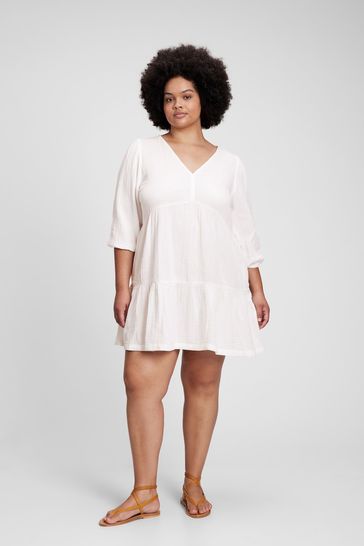 White gauze shop dress plus size