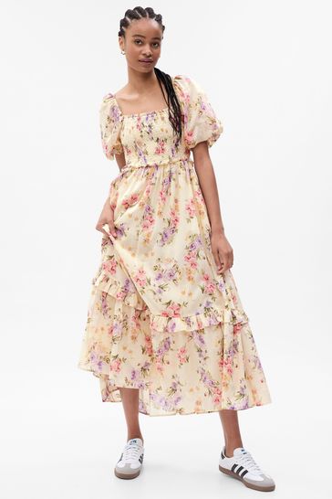 Cream LoveShackFancy Floral Puff Sleeve Maxi Dress