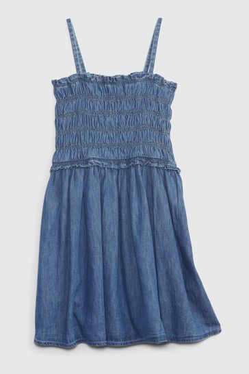 Blue Smocked Denim Dressl