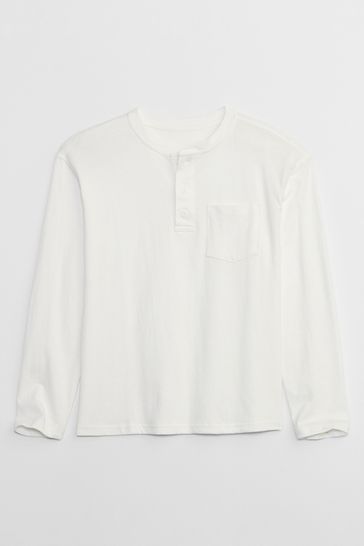 White Henley Pocket Long Sleeve T-Shirt (4-13yrs)