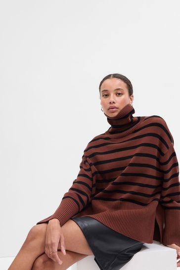 Buy Gap Relaxed Stripe Turtle Neck Tunic Jumper from the Gap