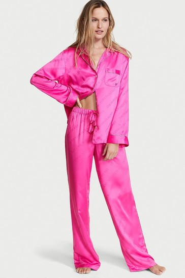 Victoria's Secret Fluorescent Pink Satin Long Pyjamas