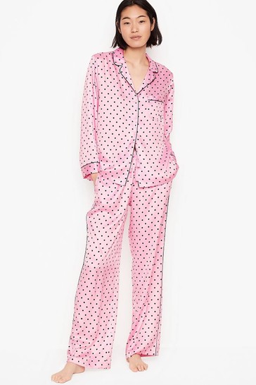 Victoria's Secret Pink Flora Dot Satin Long Pyjamas