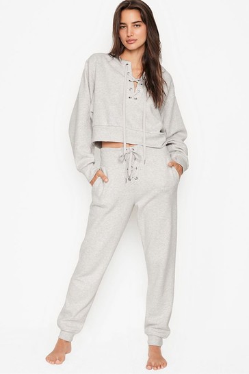 Buy Victoria s Secret Cotton Fleece Lace Up Crewneck Hoodie from