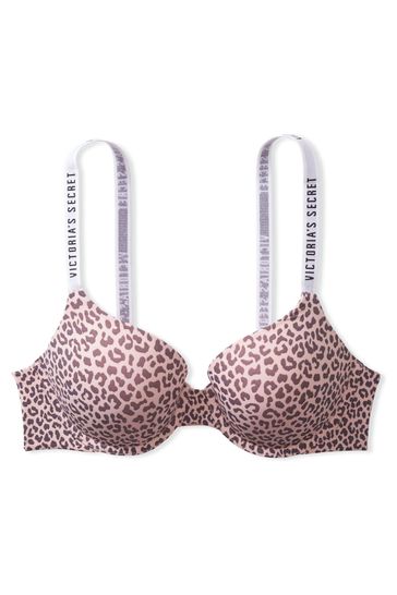 Victoria's Secret Pink Leopard Smooth Logo Strap Full Cup Push Up T-Shirt Bra