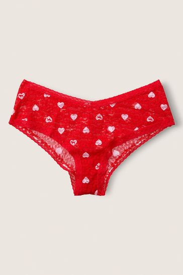 Victoria's Secret PINK Red Pepper Heart Lace Logo Cheeky Knickers