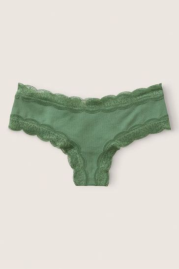 Victoria's Secret PINK Soft Pine Green Lace Trim Cheeky Knickers