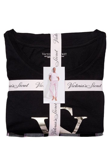 Victoria's Secret Black and White Check Plaid Short Sleeve T-Shirt Flannel Pyjamas