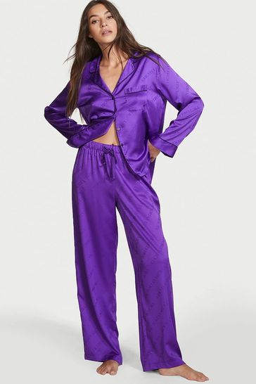 Victoria's Secret Bright Violet Purple Satin Long Pyjamas