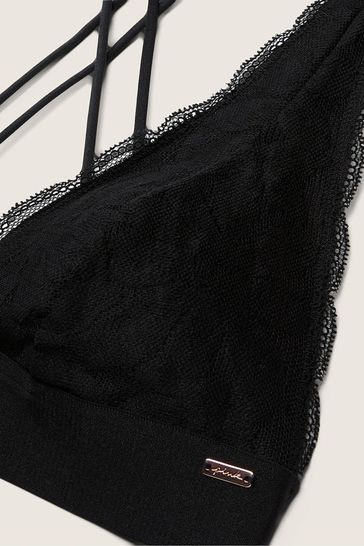 Victoria's Secret PINK Pure Black Lace Strappy Back Halterneck Bralette
