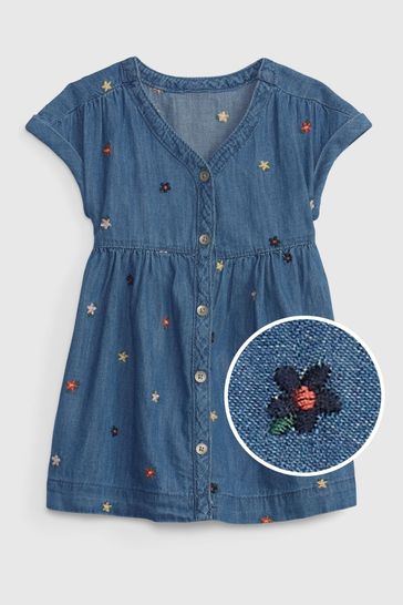 Gap Blue Baby 100 Organic Cotton Denim Dress with Washwell