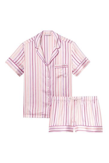 Victoria's Secret Bahama Pink Ombre Stripe Satin Short Pyjamas