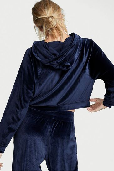 Victoria s Secret Ensign Navy Blue Velour Lounge Hoodie