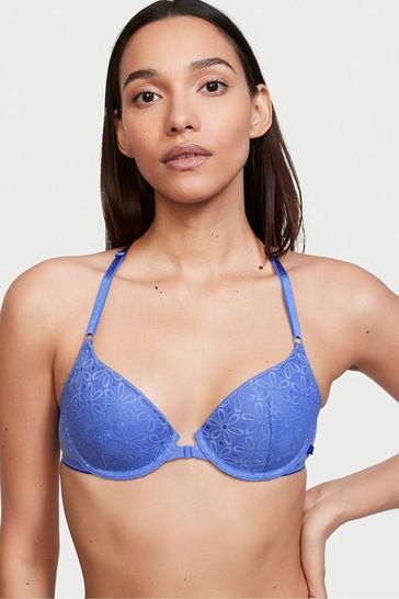 Victoria's Secret Rendezvous Blue Lace Front Fastening Lightly Lined T-Shirt Bra