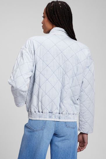 Gap Blue Quilted Chambray Bomber Jacket