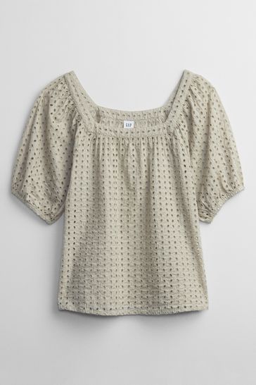 Puff Sleeve Eyelet Top