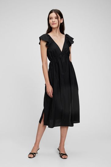 Gap black midi dress hotsell