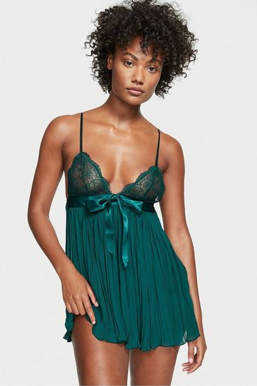 Victoria's Secret Deepest Green Sheer Pleated Babydoll