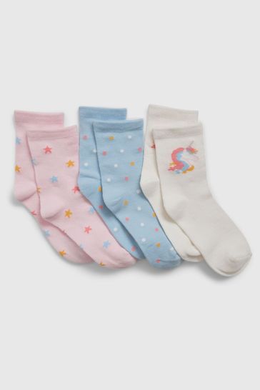 Blue/Pink/White Unicorn Crew Socks 3-Pack