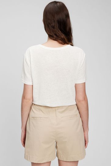 Gap Beige Linen Blend V Neck T Shirt
