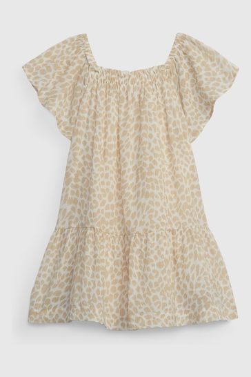 Leopard Print Flutter Sleeve Dress