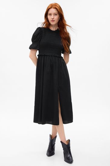 Buy Gap Puff Sleeve Smocked Midi Dress from the Gap online shop