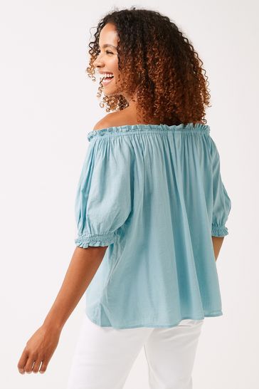 Gap Light Blue Cotton Modal Scoop Neck Puff Sleeve Top
