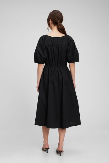 Gap Black Puff Sleeve Keyhole Midi Dress