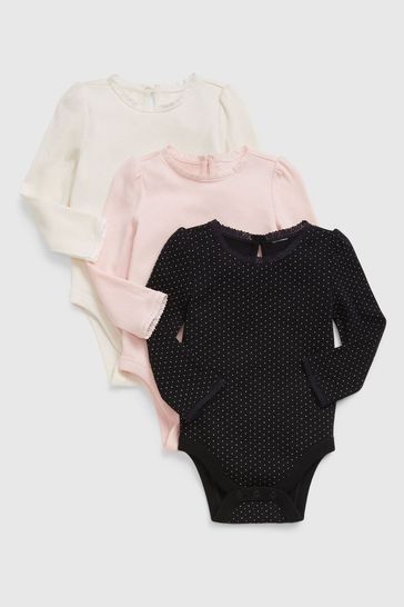 Blue, Pink & White Ribbed Lace 3 Pack Long Sleeve Bodysuits