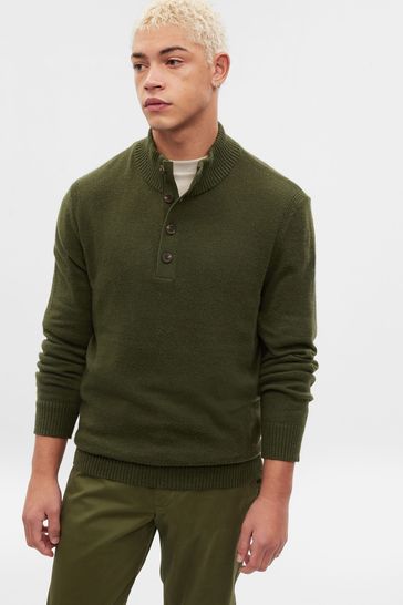 Green Mock Neck Long Sleeve Button Jumper