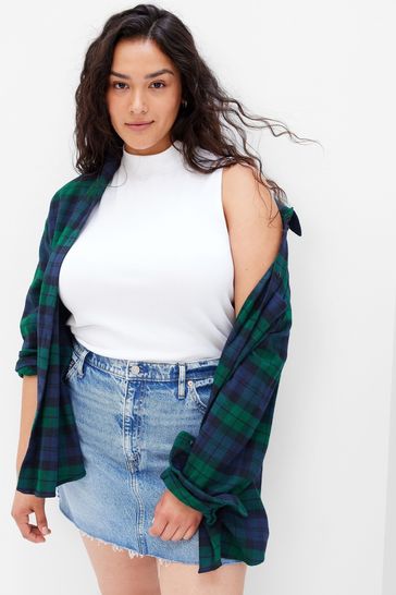 Flannel shirt with top denim skirt