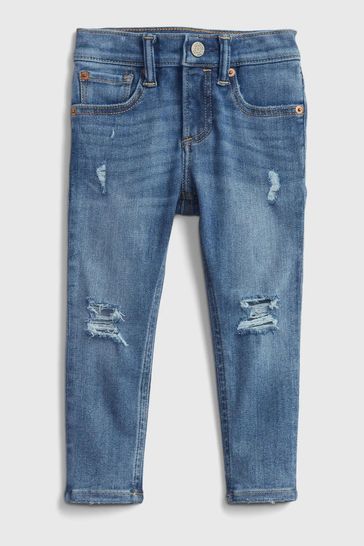 Mid Wash Blue Destructed Skinny Jeans