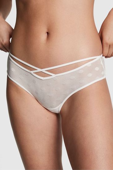 Victoria's Secret PINK Coconut White Dot Mesh Cheeky Knickers