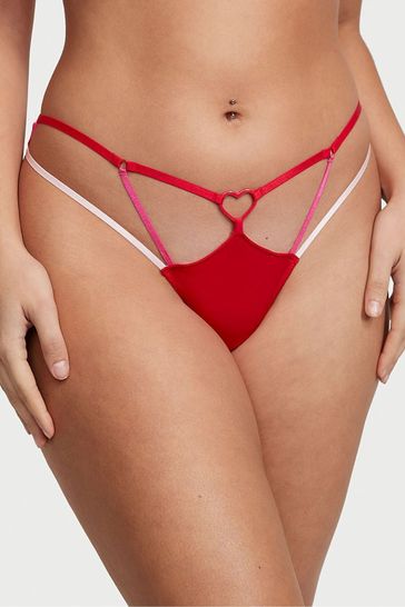 Victoria's Secret Lipstick Red Thong Strappy Heart Knickers