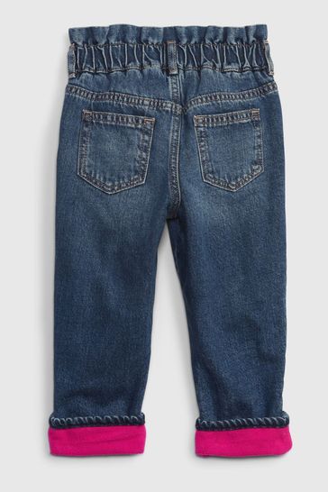 Gap Dark Wash Blue and Pink Disney Fleece Lined Just Like Mom Jeans