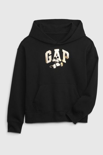 Black and Gold Metallic Disney Mickey Mouse Graphic Hoodie